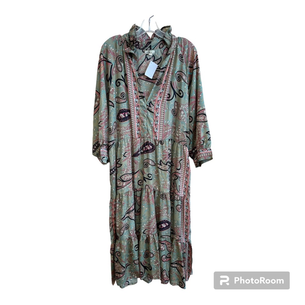 😍 Camille & Co. Green Paisley Maxi Dress Size Medium NWT